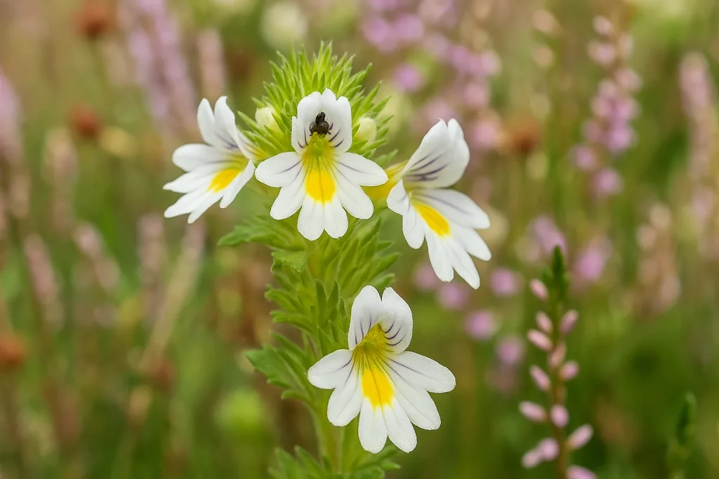 Dettaglio del fiore di Eufrasia utilizzato in Fitocosmetica