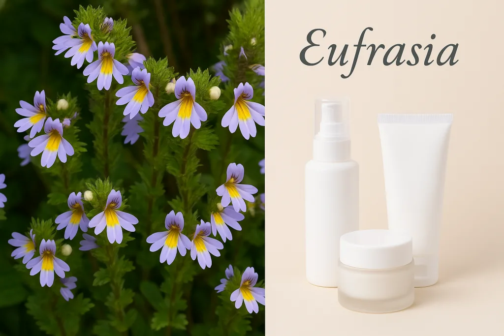 Fiori di Eufrasia e contenitori cosmetici