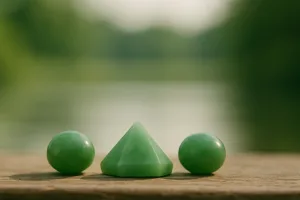 Cristallo di Giada naturale su sfondo chiaro, simbolo di equilibrio interiore, calma e cosmesi olistica