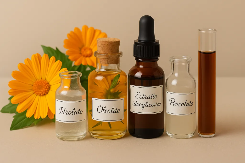 Estrazioni Calendula officinalis
Idrolato
Oleolito
Tintura madre
Estratto idroglicerico
Percolato