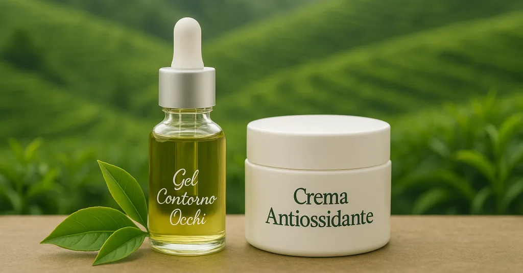 cosmetici al te verde, contorno occhi e crema antiossidante, polifenoli del tè verde