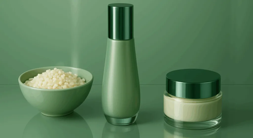 Emulsionante Olivoil Glutamate emulsifier, vasetto di crema e siero