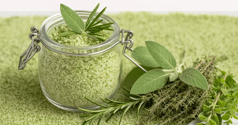 Preparazione del sale alle erbe aromatiche fatto in casa fatto in casa con rosmarino e salvi