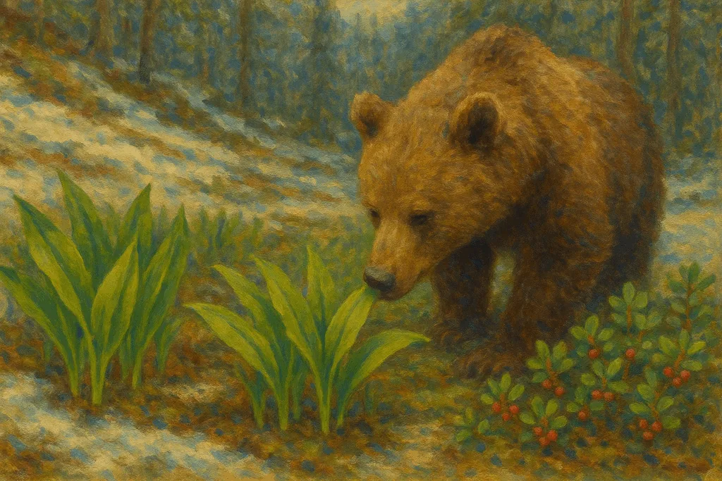 Orso che mangia Aglio orsino e Uva ursina