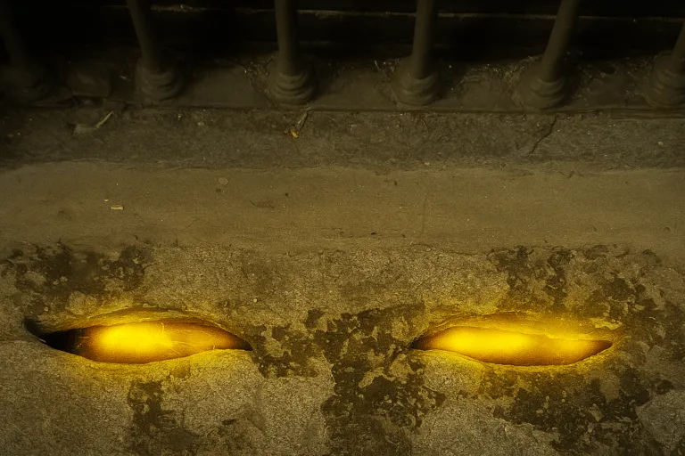 Fessure di pietra illuminate in Via Lascaris, note come gli Occhi del Diavolo, uno dei luoghi più misteriosi della Torino Nera