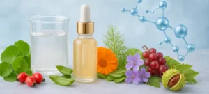 Siero viso al collagene in flacone con contagocce, circondato da ingredienti botanici e struttura molecolare, che rappresenta l’equilibrio tra idratazione, texture, tollerabilità e supporto funzionale della pelle.