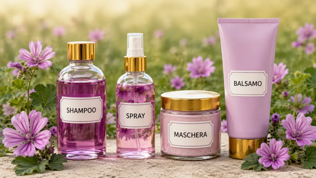 La Malva è una pianta ricca di mucillagini, utilizzata in cosmetica naturale per formulazioni delicate dedicate alla pelle sensibile e alla cura dei capelli.