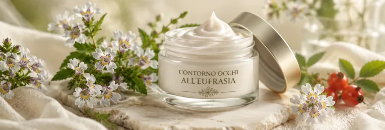 Contorno occhi all'Eufrasia con Acido Ialuronico, Rosa Canina e Burro di Illipè per pelli sensibili e disidratate.